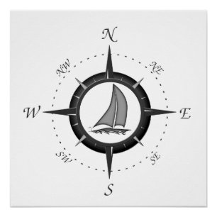 Poster Sailboat and compass rose