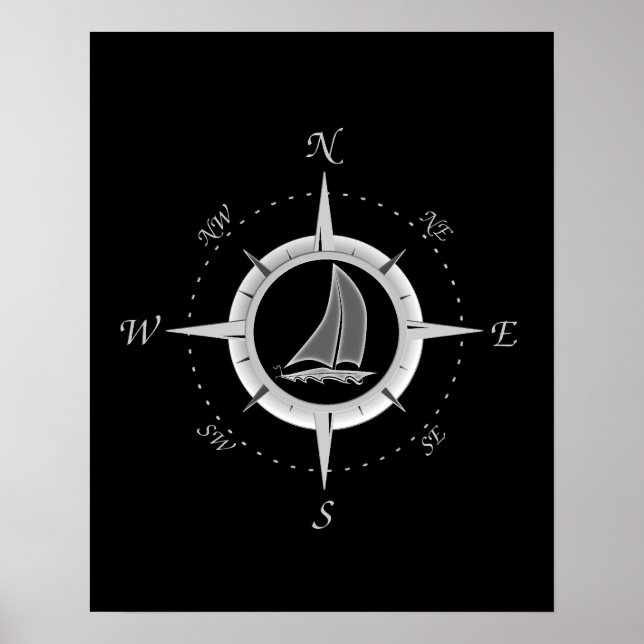 Poster Sailboat and compass rose (Devant)