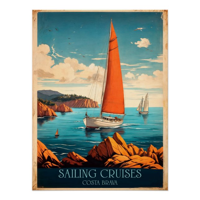 Poster Sailing Cruises Costa Brava Orange Sail (Devant)