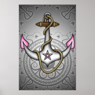 Poster Sailor Jerry Retro Tattoo Ancre Chic Grunge