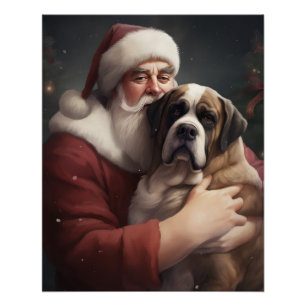 Poster Saint Bernard avec le Père Noël Festif Noël
