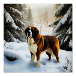 Poster Saint Bernard Laisser Neige Noël