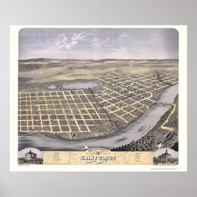 Poster Saint Cloud, MN Carte panoramique - 1869 (Devant)