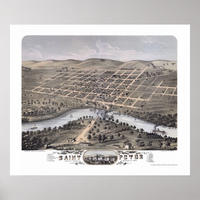 Poster Saint Peter, MN Carte panoramique - 1870 (Devant)