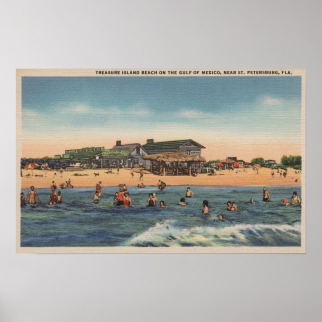 Poster Saint-Pétersbourg, FL - Vue de l'île au trésor (Devant)