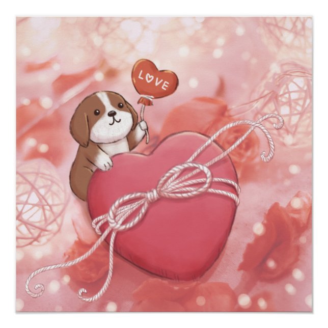 Poster Saint-Valentin : Beagle, Coeur et Lumières (Devant)