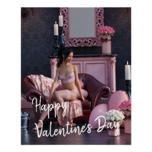 Poster Saint Valentin Beauté en Lingerie sur le canapé