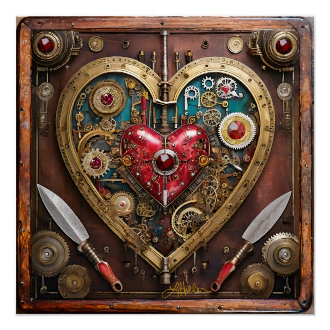 Poster Saint-Valentin Guerrier Steampunk Rubis Et Poignar (Devant)