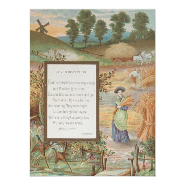 Poster Saint-Valentin Rétro Vintage, Paysage de Campagne (Devant)