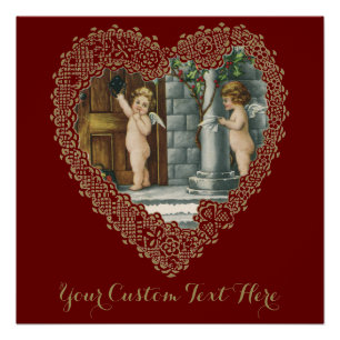Poster Saint-Valentin victorien, anges vintage avec lettr