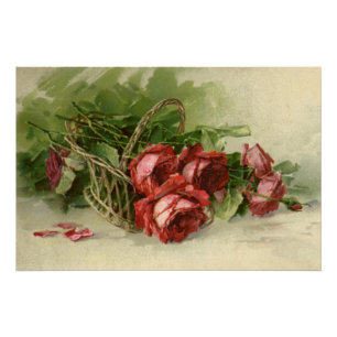 Poster Saint-Valentin vintage Amour, Roses rouges carmin