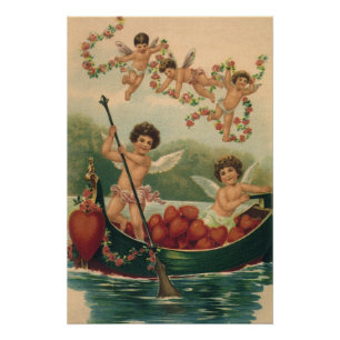 Poster Saint Valentin vintage, Cherubs victoriens en bate