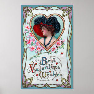 Poster Saint Valentin vintage, une femme élégante dans un