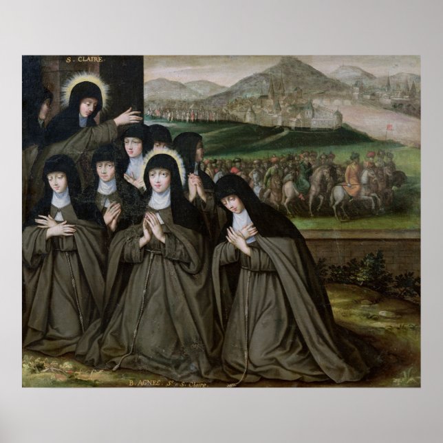 Poster Sainte Claire avec sa soeur, Agnes et Nonnes (Devant)