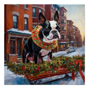 Poster Saison de Noël de Boston Terrier