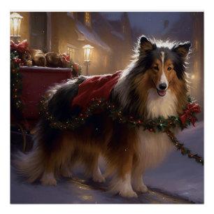 Poster Saison de Noël du Shetland Sheepdog
