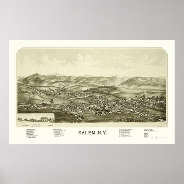 Poster Salem, NY Carte panoramique - 1889 (Devant)
