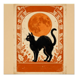 Poster Salem Sorcière Halloween Chat Noir Récolte Vintage