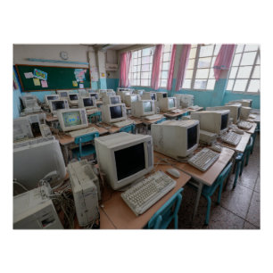 Poster Salle de classe informatique vintage avec moniteur