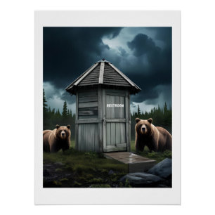 Poster Salle de toilettes - Camping Ours Outhouse