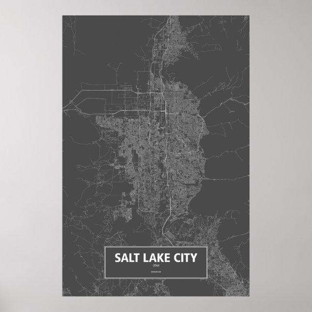Poster Salt Lake City, Utah (blanc sur noir) (Devant)