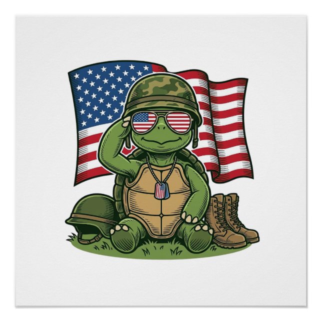 Poster Salut de tortue patriotique Vector Design_1 (Devant)