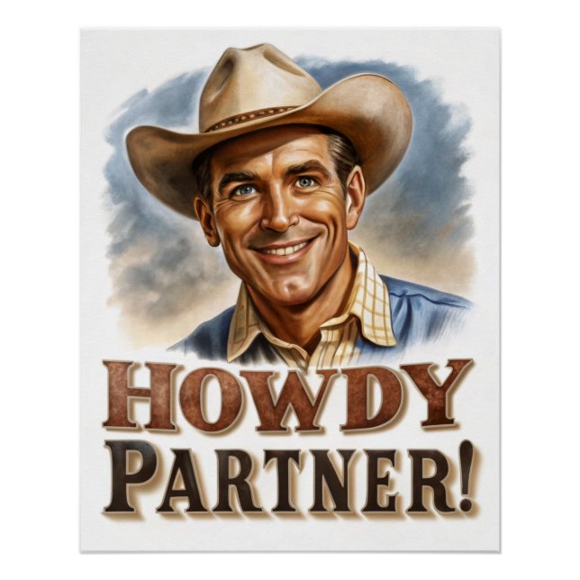 Poster Salut des partenaires Howdy de Vintage Cowboy (Devant)