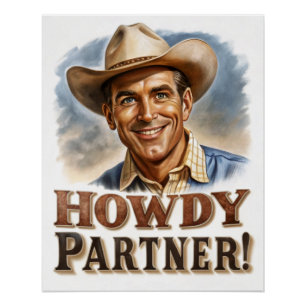 Poster Salut partenaire Salutations de Cowboy Vintage