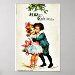 Poster Salutation de Noël avec un garçon embrasse une fil