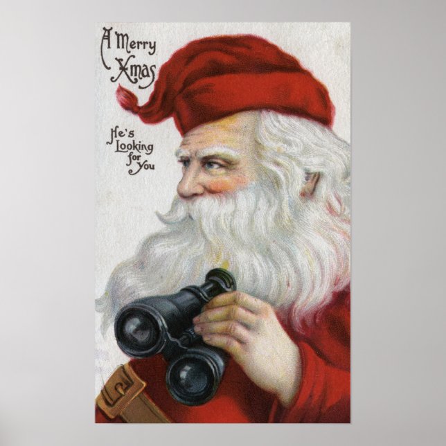 Poster Salutation de NoëlPère Noël avec jumelles (Devant)