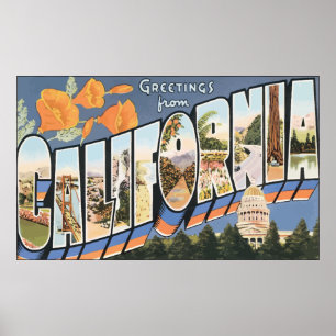 Poster Salutations De Californie, Vintage