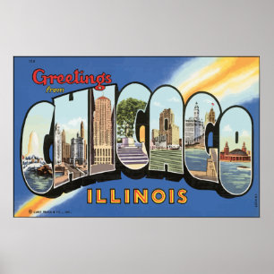 Poster Salutations de Chicago l'Illinois, cru