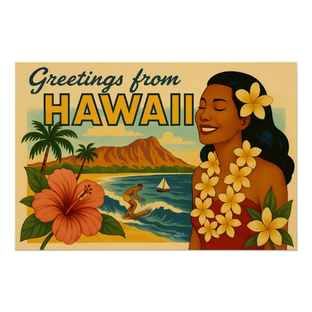 Poster Salutations de la mi-siècle du Tourisme Hawaïen d' (Devant)