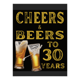 Poster Salutations et bières à 30 ans Drôle