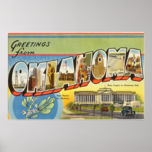 Poster Salutations vintages et colorées de l'Oklahoma