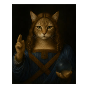 Poster Salvator Mundi Chat Renaissance Parodie d'Art