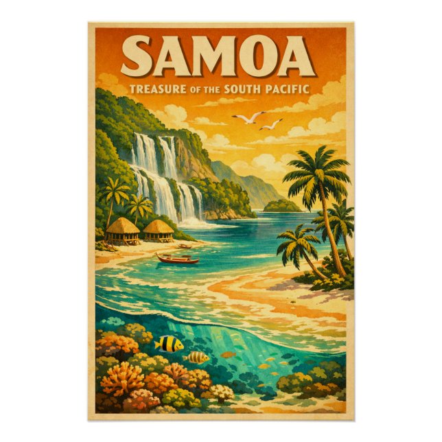Poster Samoa, Pacifique Sud, dans un classique rétro (Devant)
