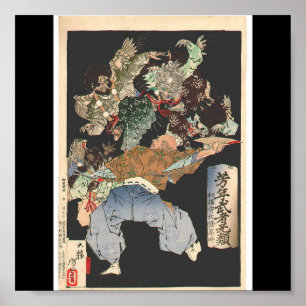 Poster Samouraï attaqué par Tengu, vers 1883