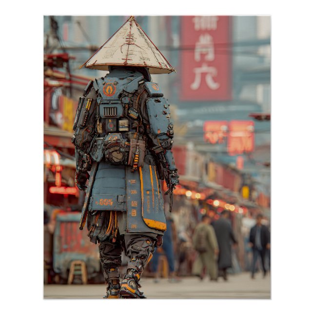 Poster Samouraï Cyberpunk Méca Chapeau Conique (Devant)