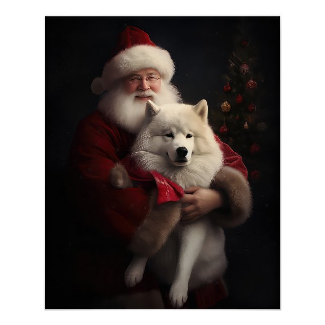 Poster Samoyé Avec Noël Festif Du Père Noël (Devant)