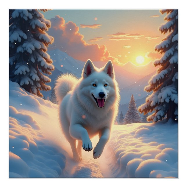 Poster Samoyed Snowy Mountain Adventure Christmas (Devant)