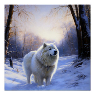 Poster Samoyède Qu'il neige Noël