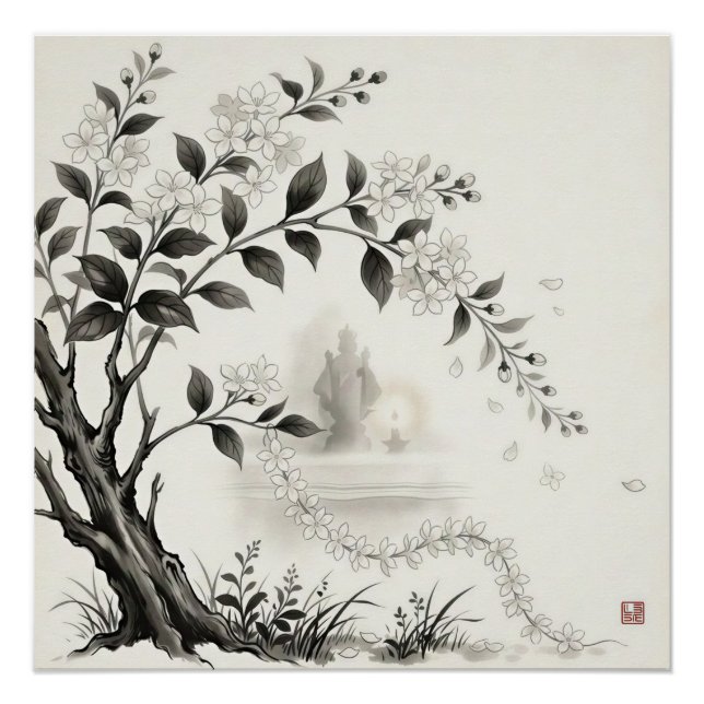 Poster Sampaguita — Fleur Nationale Philippine Sumi-e (Devant)