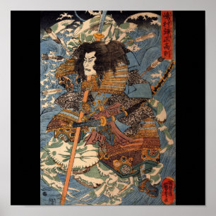 Poster Samurai surf sur le dos des crabes c. Années 1800