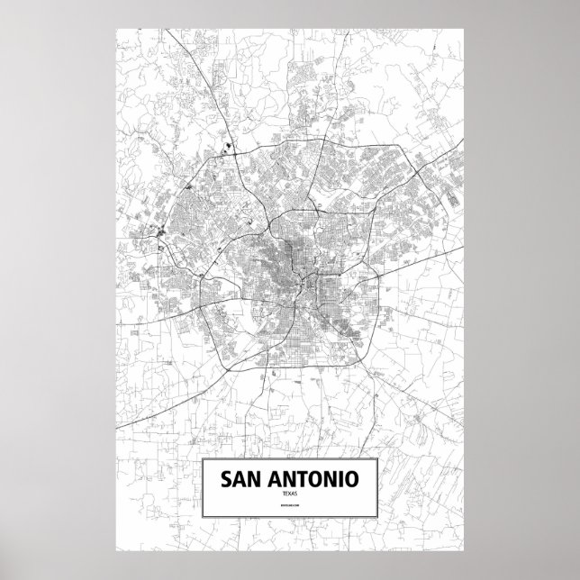 Poster San Antonio, Texas (noir sur blanc) (Devant)