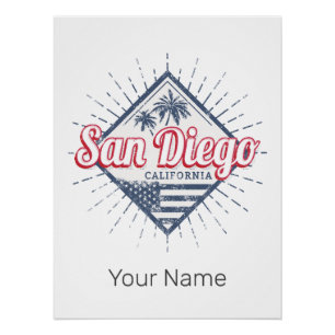 Poster San Diego City Californie Palmiers rétro Vintage
