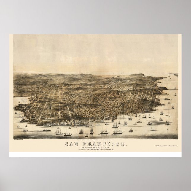 Poster San Francisco, CA Carte panoramique - 1864 (Devant)