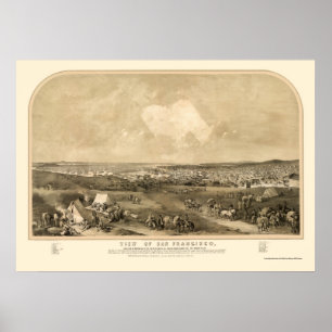 Poster San Francsico, carte panoramique de CA - 1851