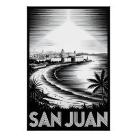 San Juan Porto Rico Gravure sur bois Noir Blanc Ho