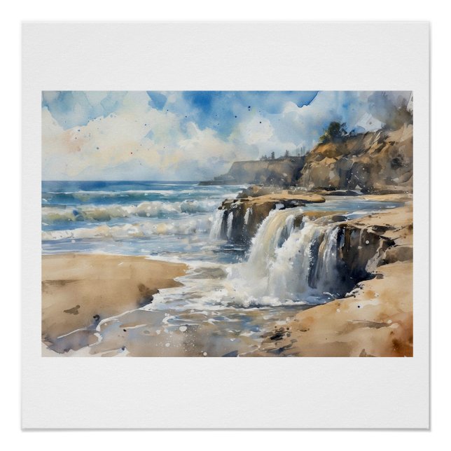 Poster Sandcut Coastal Waterfall,  (Devant)